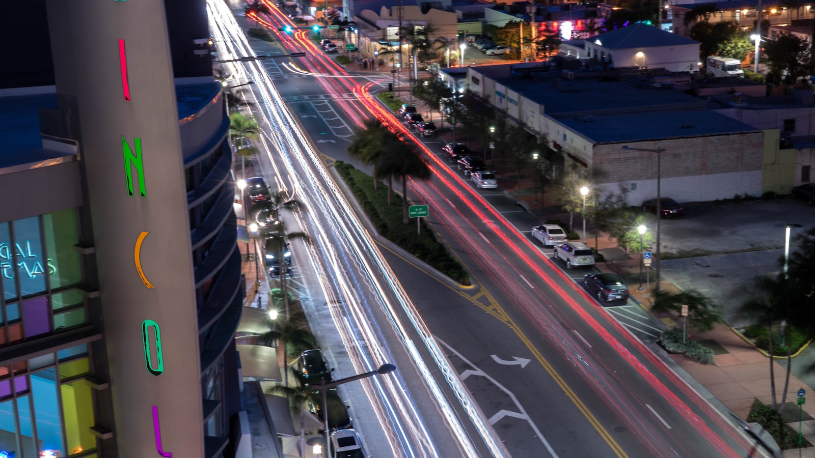 Miami Beach streets glowing at night, evoking Grand Theft Auto VI's Vice City